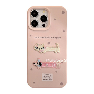 Ốp Điện Thoại Silicon Mềm Lỏng Cho iPhone 16 15 14 13 12 Pro Max Vỏ iPhone 16Plus Thêu Hàn Quốc Mèo Con Đơn Giản