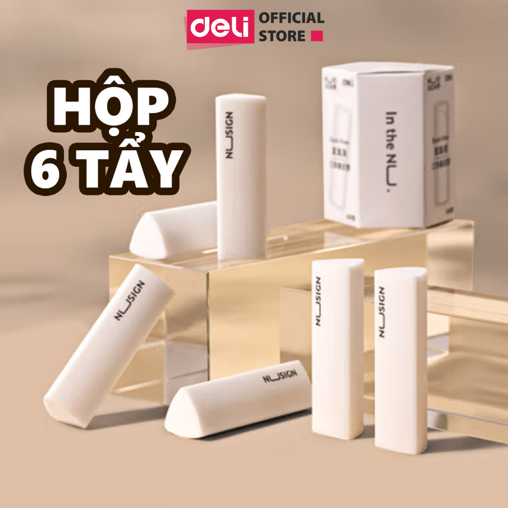 Hôp 5/6 Gôm Tẩy Siêu Sạch Deli Nusign Cao Cấp Tẩy Mềm Siêu Sạch Ít Vụn Không Mòn Rách Giấy