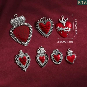 Miss * Retro Heart Charm Skull Mặt dây chuyền trang trí trang trí cho bông tai và dây chuyền DIY