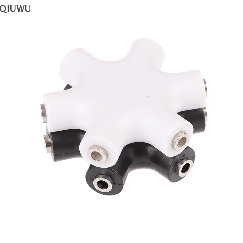 Qiuwu 6 * 3.5mm Way Multi Port Hub Aux Giắc cắm tai nghe Bộ chia cáp âm thanh.