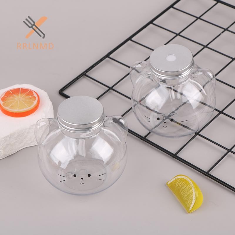 Rrlnmd Kawaii Mèo Chai Nước Cho Trà Sữa Cà Phê Nước Uống Di Động Cốc Uống Nhà Trong Suốt Chai Nước Giải Khát BPA Free MỚI