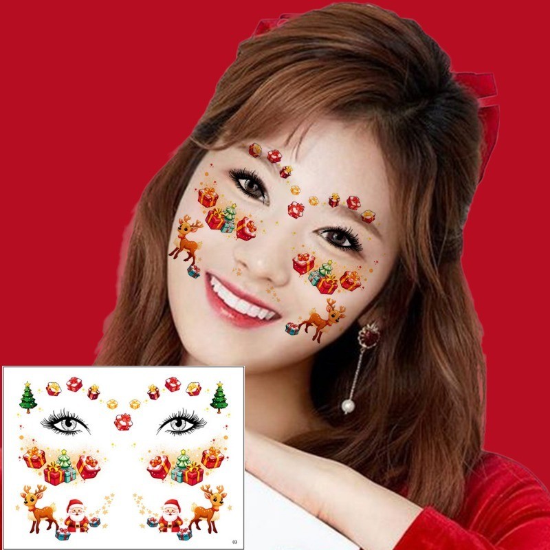 Nhãn dán mặt Giáng sinh - Dành cho ngực, vai, cổ, cánh tay - Đồ dùng trang trí lễ hội - Nhãn dán hình xăm nghệ thuật toàn thân DIY - Chống thấm nước, tạm thời, thực tế