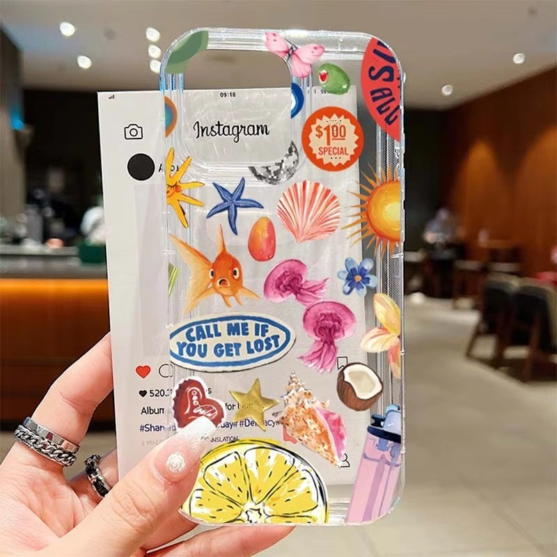 Ốp Lưng Cho iPhone 16 11 12 13 14 15 Pro Max Cho iPhone 16e XR X XS Max 7 8 Plus SE2020 2022 Thạch Biển Họa Tiết Chanh Silicon Mềm Trong Suốt Chống Sốc