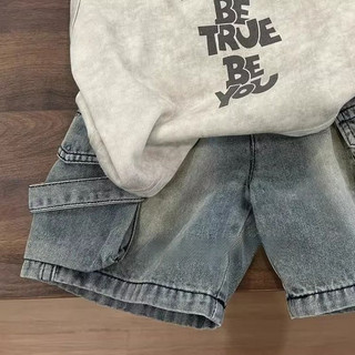 Bé Trai Mùa Hè Phong Cách Mới Thoải Mái Bộ Áo Vest Trẻ Em In Chữ Không Tay Rời Quần Short Denim Hai Mảnh Bộ