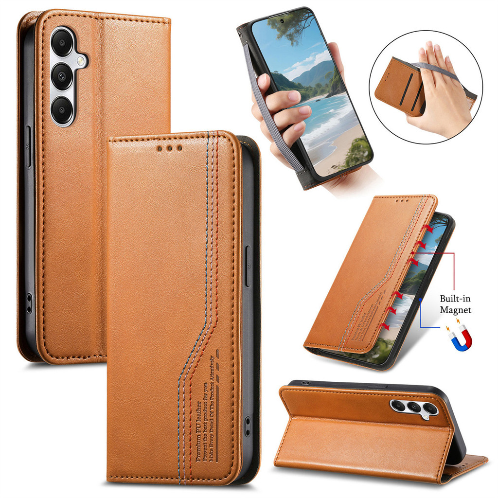 Retro Da Lật Ví Khe Cắm Thẻ Ốp Lưng Điện Thoại Samsung Galaxy S25 Edge Ultra S24 FE A55 A35 A25 A15 A05 A06 A16 A26 A56 A36