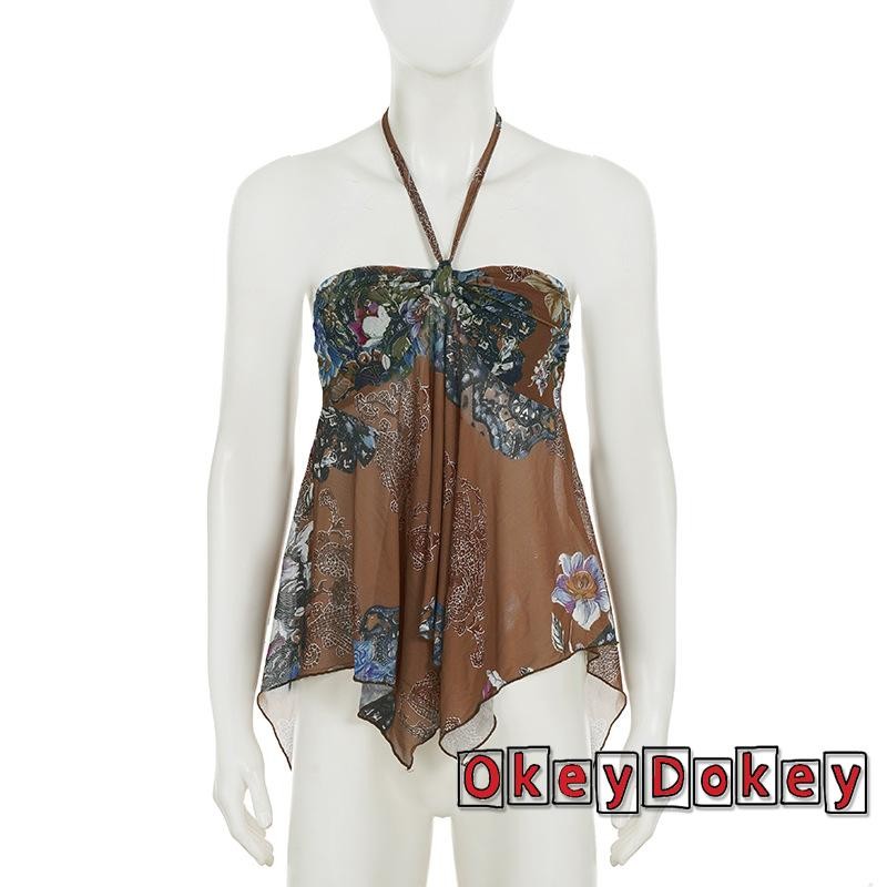 Áo Tank Tops Femle Vintage In Hoa, Mùa Hè Phù Hợp Dạo Phố