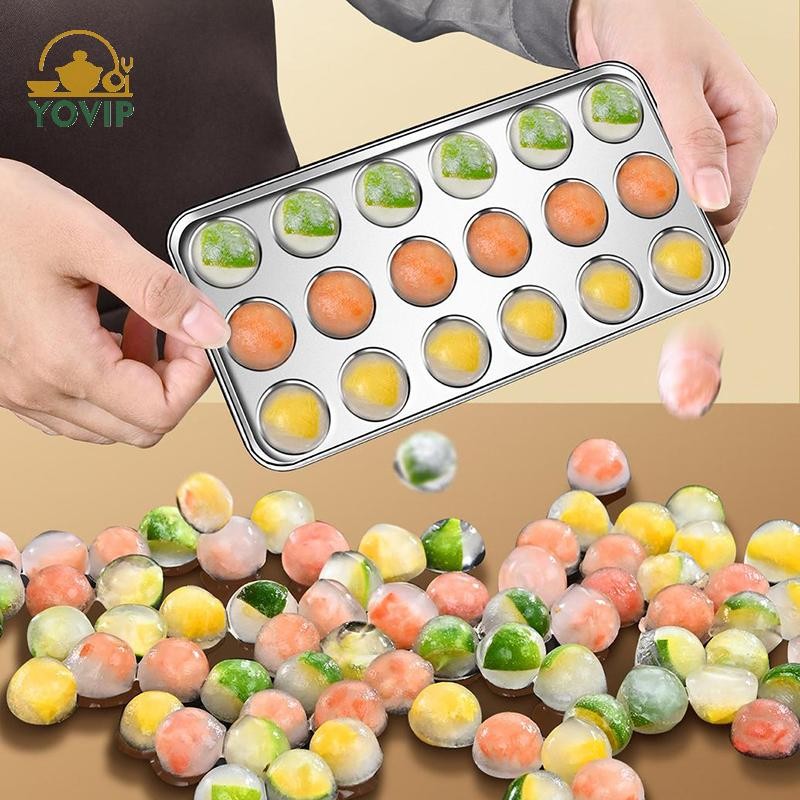 Khuôn Khay Đá Bằng Thép Không Gỉ YOVIP Có Nắp Cho Tủ Đông 18 Lưới Kim Loại Có Thể Tái Sử Dụng Máy Làm Đá Tròn Cho Gia Đình Và Thanh Sử Dụng VN
