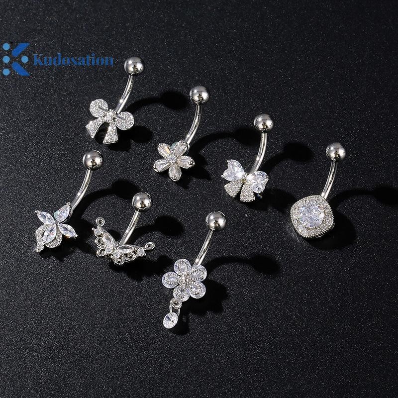 Kudosation Thép Không Gỉ Hoa Bụng Nút Nhẫn Rốn Xuyên Cho Nữ Cô Gái Gợi Cảm Bụng Xuyên Nhẫn Cơ Thể Trang Sức