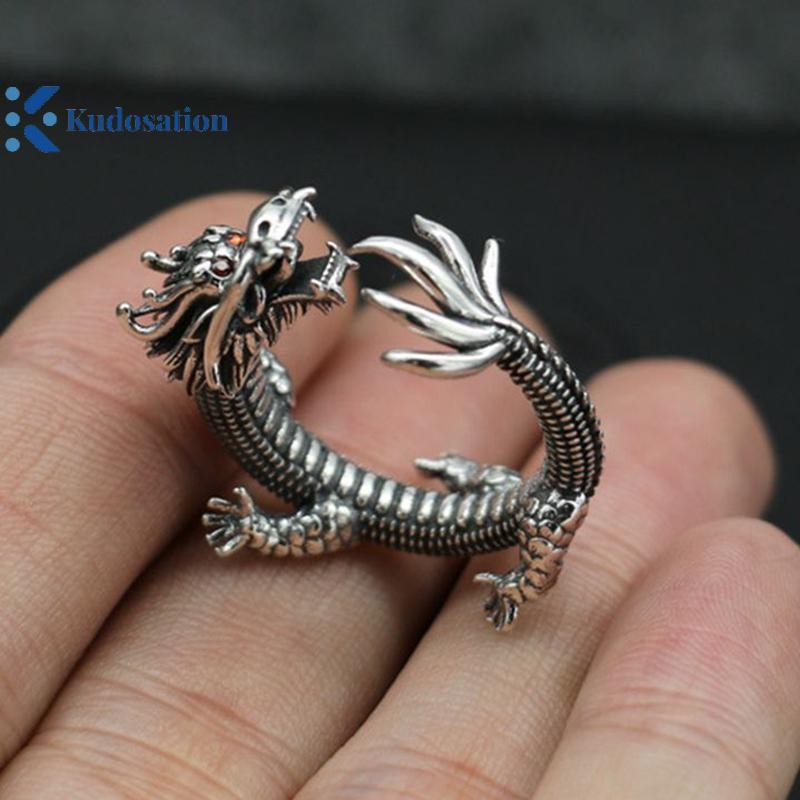 Kudosation Retro Độc Đoán Phong Cách Dân Tộc Nhẫn Rồng Dành Cho Nam Thoáng Mát Mở Có Thể Điều Chỉnh Nhẫn Punk Vintage Thời Trang Ngón Tay Trang Sức Phụ Kiện
