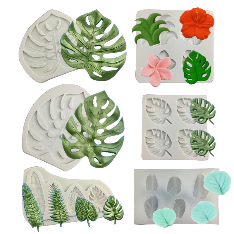 Monstera Lá Hibiscus Plumeria Lá Khuôn Silicon Trang Trí Bánh Khuôn Chocolate Fondant Dụng Cụ Nướng Bánh