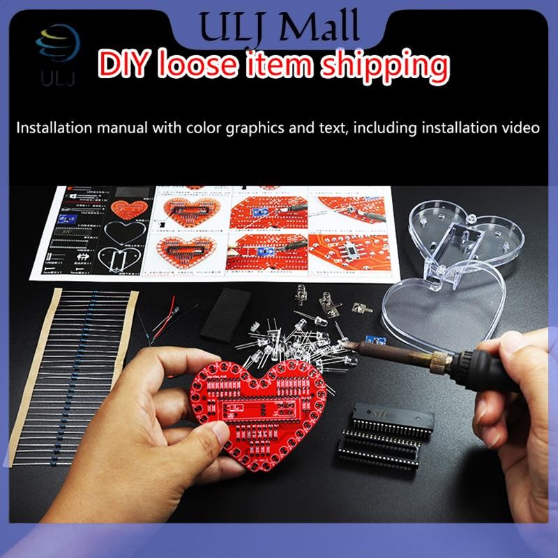 ULJ LED Hình Trái Tim Dòng Chảy Bộ Điện Tử DIY Với 32 Đèn LED Nhiều Màu Sắc DIY Hàn Thực Hành Chạy Bằng Pin.