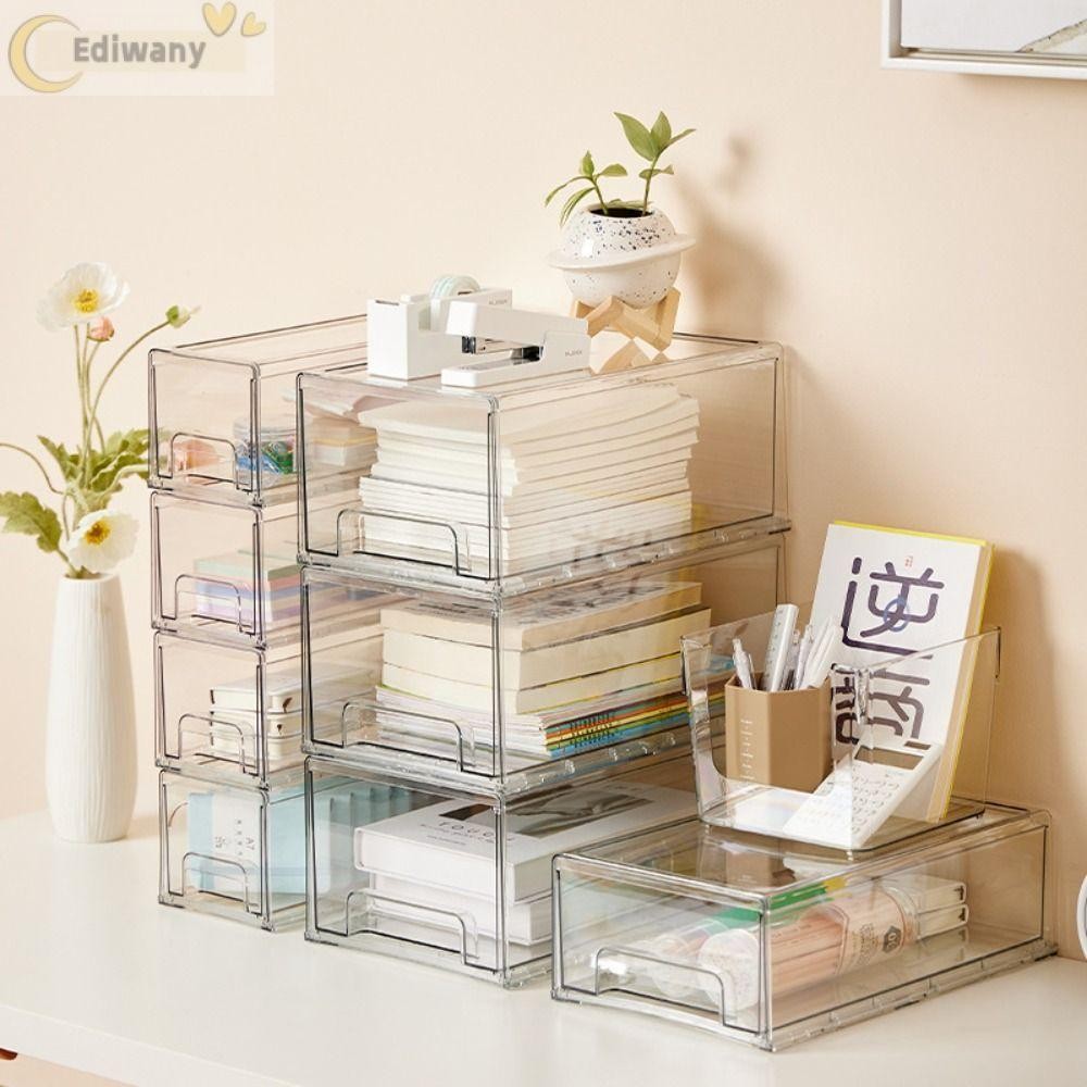 Hộp đựng ngăn kéo máy tính để bàn EDIWANY, Hộp đựng mỹ phẩm dung lượng lớn trong suốt, Giá đỡ Sundrie có thể xếp chồng lên nhau đa chức năng Văn phòng tại nhà