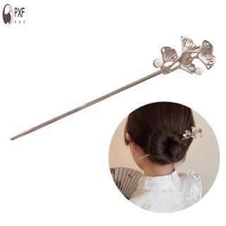 Kẹp tóc nữ với thiết kế đơn giản phong cách Trung Hoa từ ngọc trai và lá bạch quả, phù hợp cho sườn xám Hanfu hay tiệc cưới.