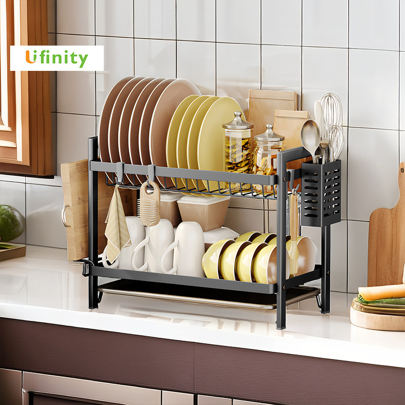 Lifinity Kệ Bát Đĩa 2/3 Tầng Thép Carbon - Khay Hứng Nước Tháo Lắp Dễ Dàng, Chống Rỉ Sét Bền Bỉ