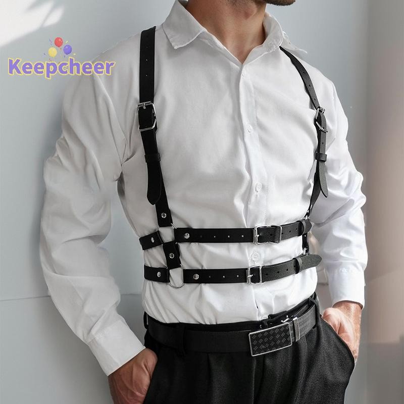 [Keepcheer] Dây nịt cho nam Dây nịt Dây đeo vai gợi cảm Bondage Quần lót ngực Quần áo Thắt lưng da Quần áo Phụ kiện kỳ lạ Mới