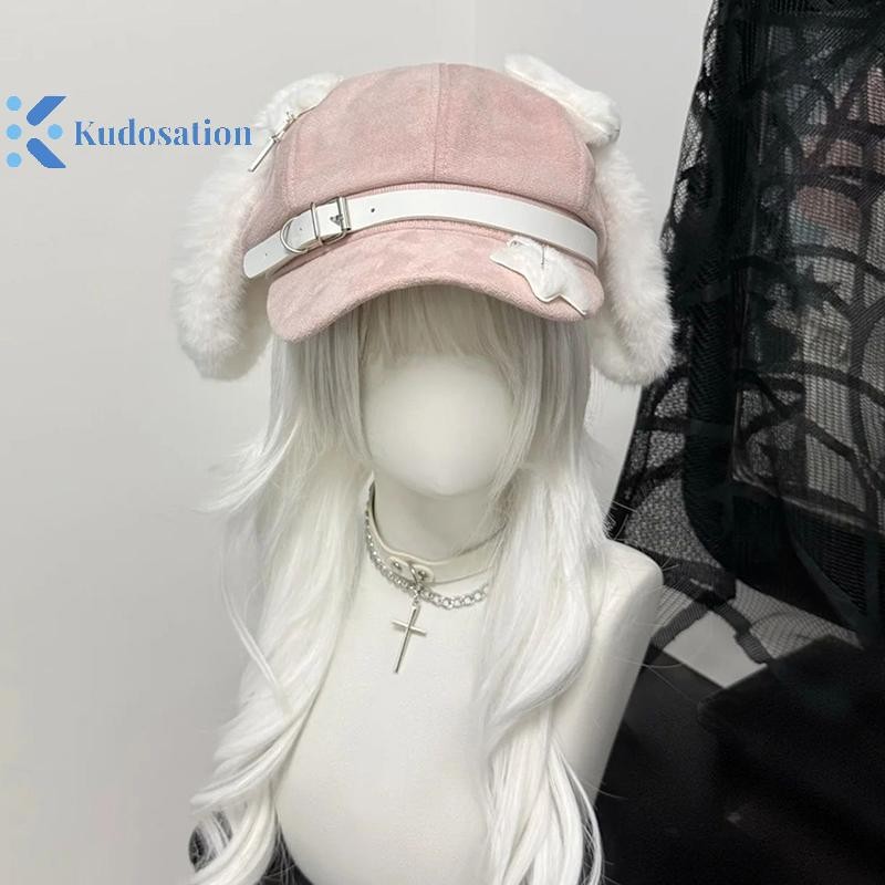 Kudosation Gothic Gothic Gothic Mũ Nồi Punk Xương Dài Tai Chó Con Mũ Dành Cho Nữ Bé Gái Cosplay Mũ Đa Năng Quà Tặng