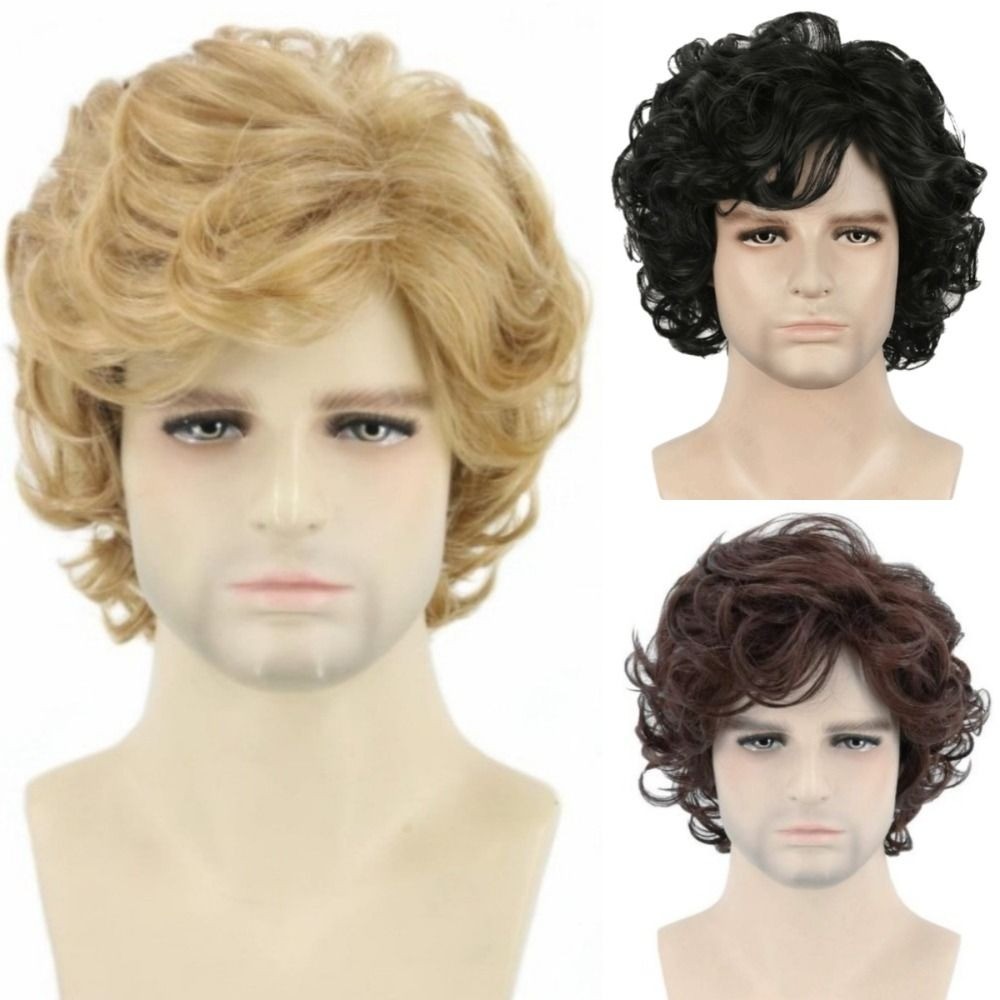 LACYES Tóc Giả Lớp Xoăn Ngắn, Nâu Lông Tơ Tổng Hợp Nam Tóc Giả, Đẹp Trai Tự Nhiên Toupee Thực Tế Halloween Cosplay Tóc Giả Nam Trẻ