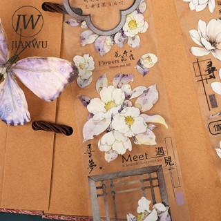 JIANWU 500cm / 600cm Vintage Hoa Phong Cảnh Chất Liệu Cắt Kéo Sổ Lưu Niệm PET Băng Sáng Tạo DIY Tạp Chí Văn Phòng Phẩm