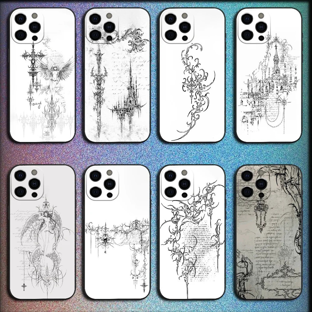 Ốp điện thoại chéo TP-1 Gothic Cyber Sigil cho iPhone 16,15,14,13,12,11 ...