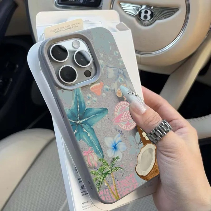 Dành Cho iPhone 11 16 14 15 12 13 Pro Max 17AIR 16e 15 14 Plus XR X XS Max Tươi Sao Biển Dừa Hoa Văn Louche Chống Sốc Silicon Mềm