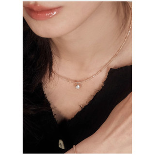 Vòng cổ ngắn nữ mặt dây chuyền vàng champagne pha lê moissanite, thiết kế sang trọng và không phai màu