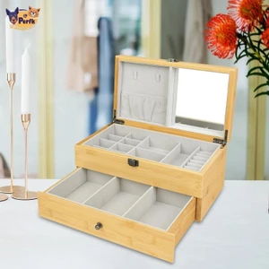 2 Tầng Gỗ Hộp Trang Sức Nhẫn Tổ Chức Khay Ngực Để Bàn Trang Sức Giá Đỡ Vòng Cổ