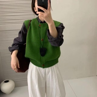 Áo Cardigan Len Màu Đỏ Phong Cách Vest Nhỏ Gọn, Thích Hợp Mùa Thu Đông