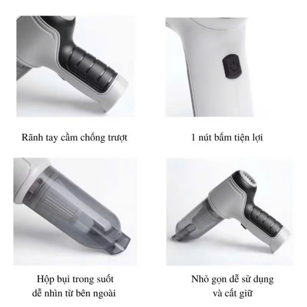 Máy hút bụi không dây mini, công suất lớn – chuyên dụng cho ô tô, giường nệm, lông chó mèo, tiện lợi gọn gàng