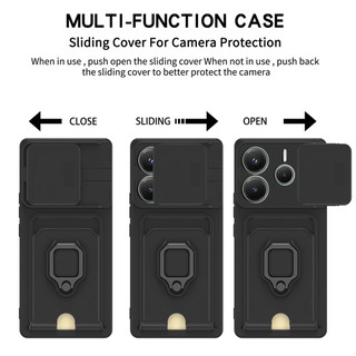 Dành Cho Redmi Note 14 4G Ốp Lưng 4 Trong 1 Trượt Camera Bao Đựng Thẻ Đứng Vuông Freebie Dây Chống Sốc Chống Rơi Mỏng Mềm TPU Cover