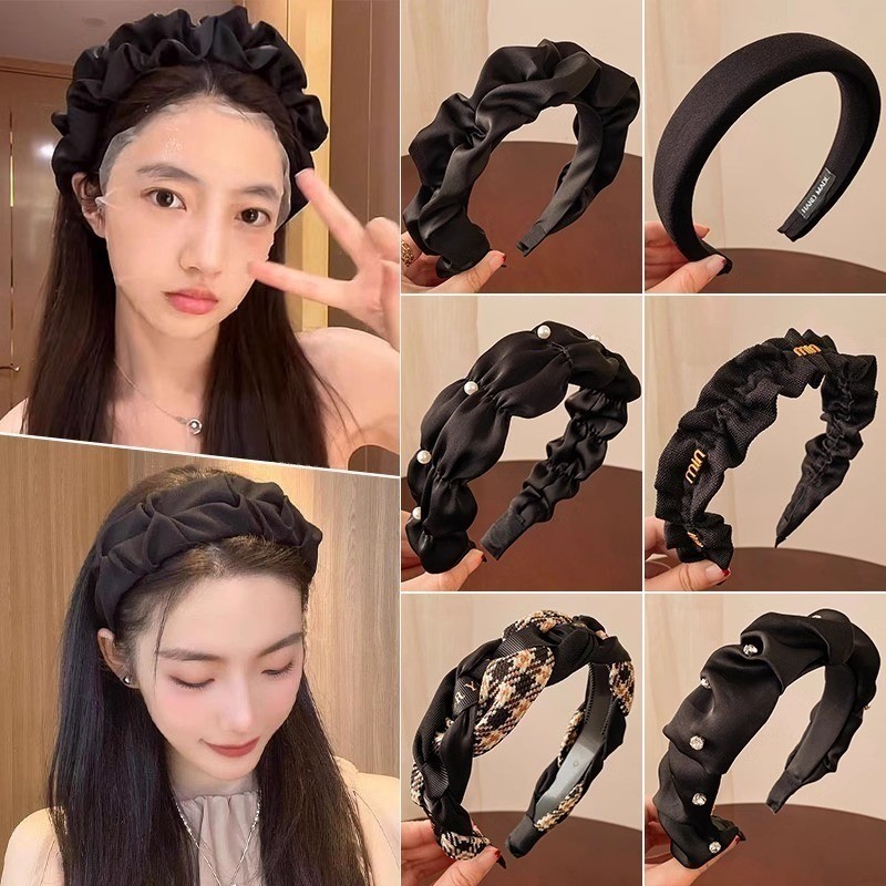 【Bờm Tóc】Băng đô Cài Tóc Rửa Mặt Bện Xoắn Đa Năng Màu Đen Sang Trọng Thời Trang Hàn Quốc Cho Nữ - Phụ Kiện Tóc Đẹp