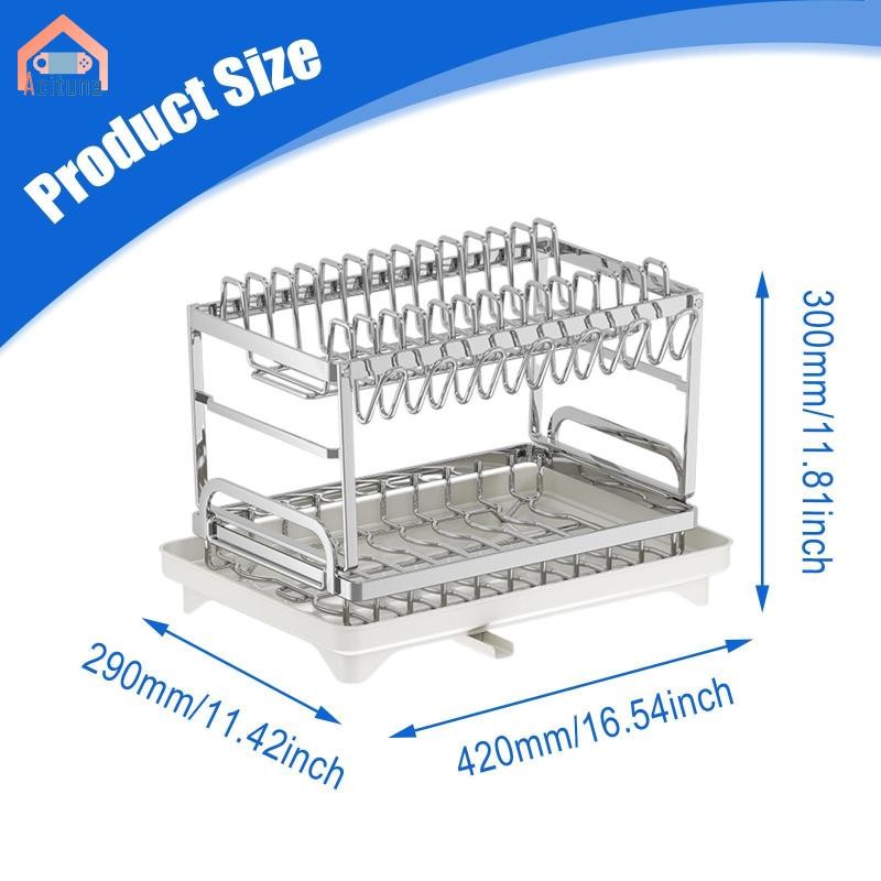 Giá phơi bát đĩa, Dụng cụ sắp xếp và lưu trữ nhà bếp, Giá đỡ cốc bằng thép không gỉ để lọc quầy bếp Giá bát đĩa 2 tầng