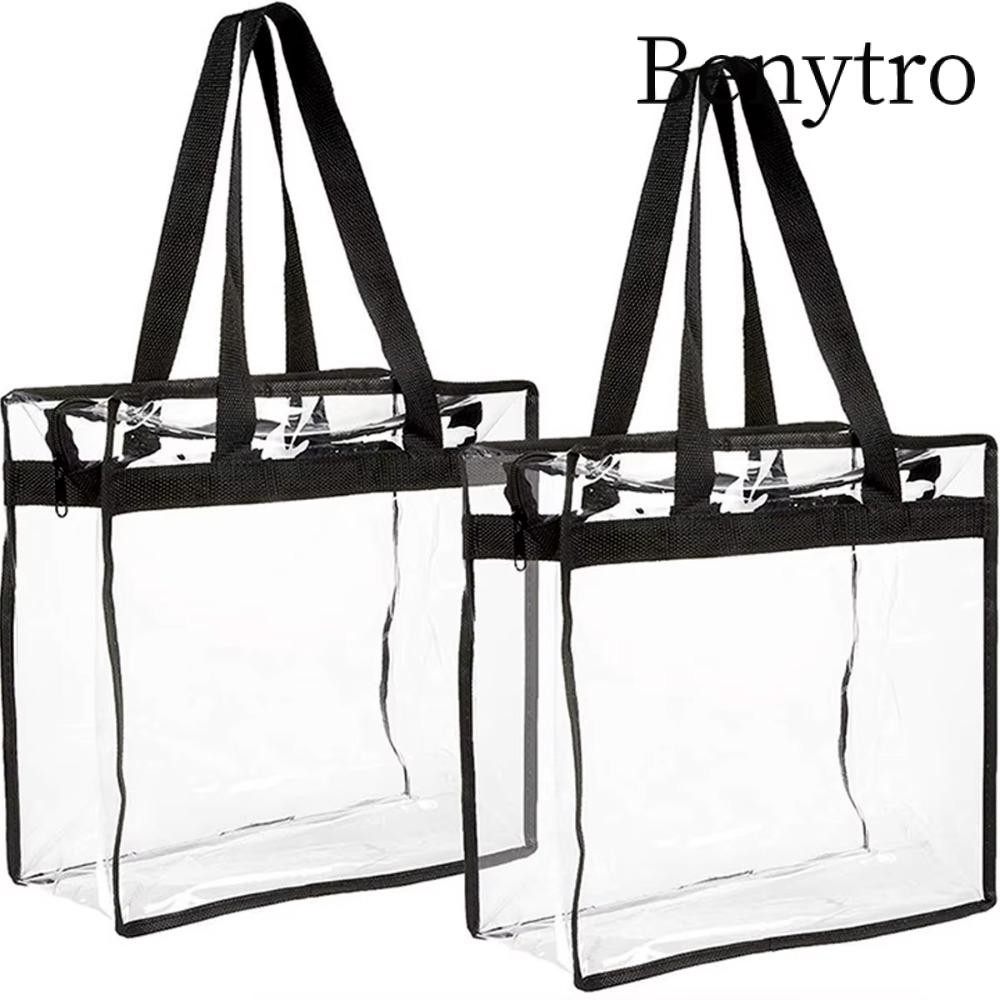 Túi đeo vai BENYTRO, PVC có túi đựng cơm trưa có dây kéo, túi xách dung tích lớn trong suốt