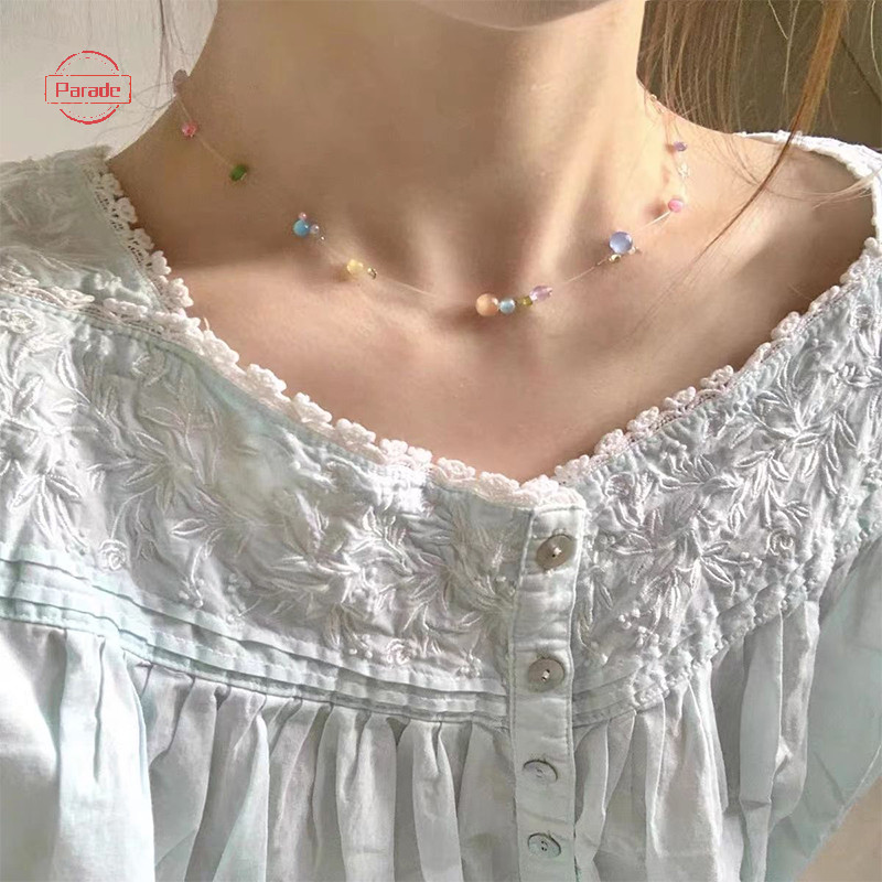 Cuộc diễu hành Bohemian Dây Cá Hạt Choker Màu Kẹo Trang Sức Bãi Biển Mùa Hè Xương Đòn Vòng Cổ Dành Cho Nữ Quyến Rũ Vô Hình Dây Câu Choker VN