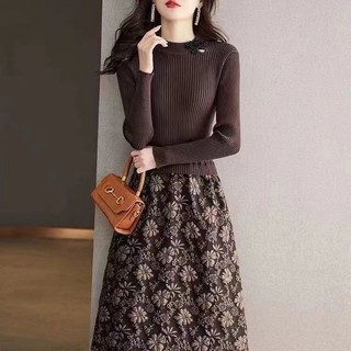 K Dệt Kim Nữ Thu Đông Phong Cách Mới 2024 Thời Trang Sang Trọng Ôm Hơn Nhìn Over-the-Knee Giả Hai @ -