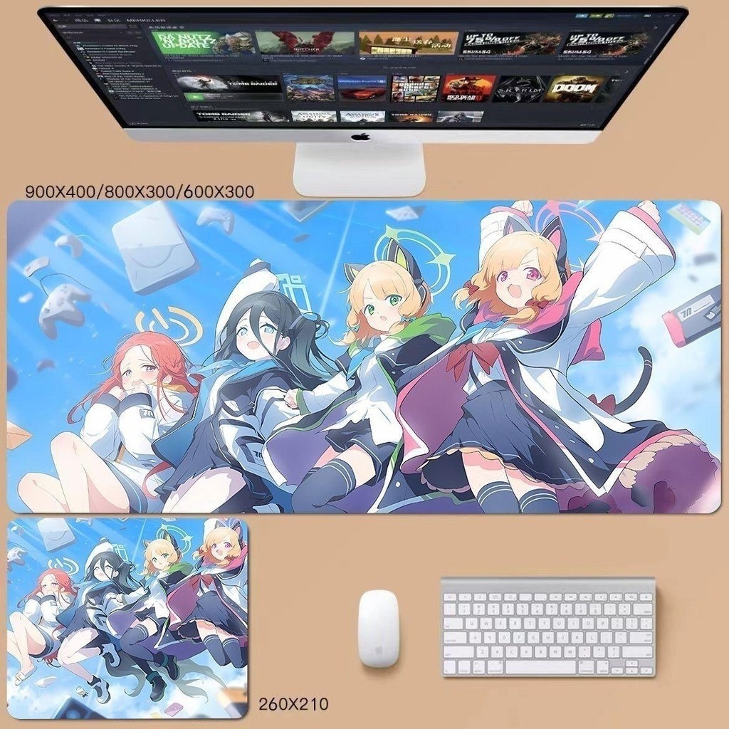 Miếng lót chuột chơi game Blue Archive Bàn phím máy tính dày cực lớn Thảm để bàn cho game thủ ACG Thảm cao su bàn (FEW)