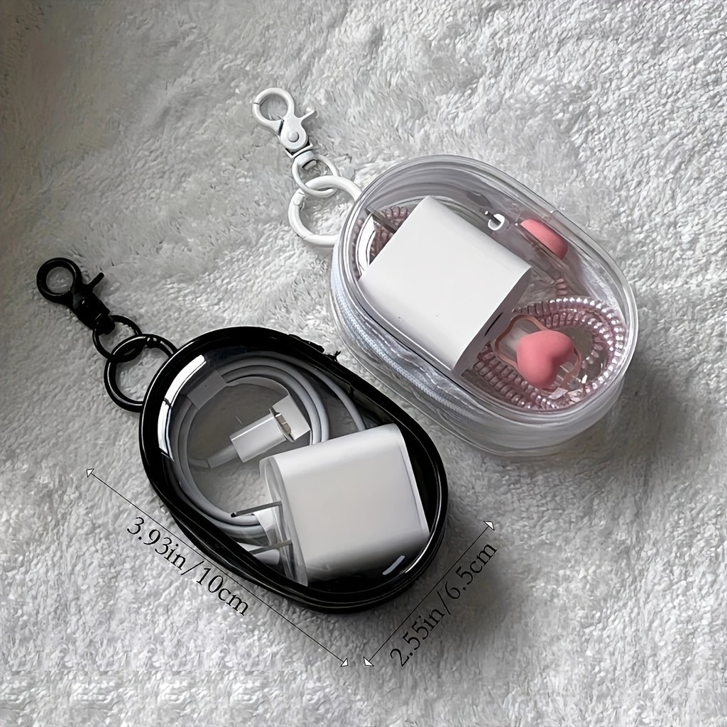 Đen Trắng Hình Bầu Dục PVC Trong Suốt Cáp Bảo Quản Túi Du Lịch Di Động Mang Theo Cho Tai Nghe Đồng Xu Dữ Liệu Cáp Sạc Túi Đựng Mỹ Phẩm Tổ Chức Búp Bê Hiển Thị Túi