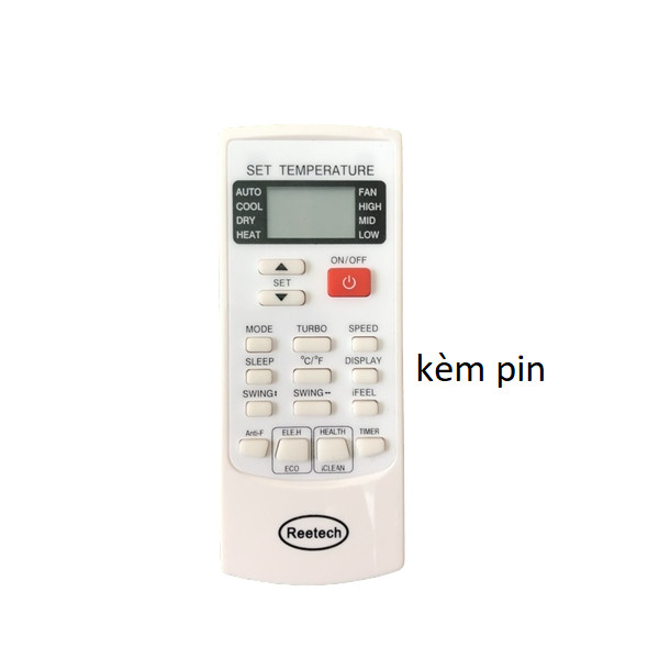 tay điều khiển remote từ xa điều hoà Reetech mặt trắng-kèm pin
