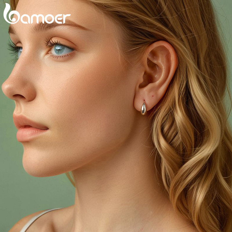 Bamoer 925 Sterling Sliver Bông Tai Nước Thiết Kế Giọt Nước Trang Sức Quà Tặng Cho Nữ