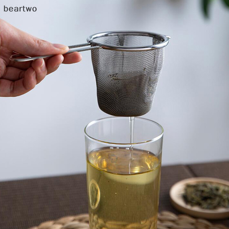 < Beartwo > Máy pha trà bằng thép không gỉ Bộ lọc rò rỉ trà có thể tái sử dụng Bộ lọc ấm trà Hình dạng tai đơn Máy khuếch tán gia vị thảo mộc cà phê có tay cầm đẹp