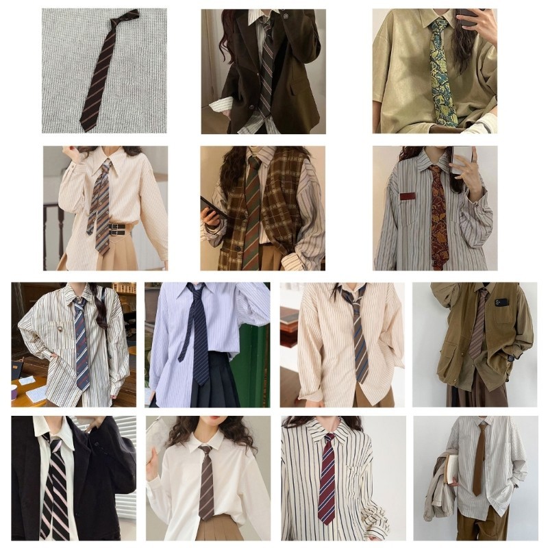 Vintage Striped Neck Tie for Women Men Japanese JK Style Necktie Casual Ties