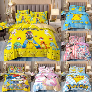 PS1 Pokemon Pikachu 3IN1 Ga trải giường Vỏ chăn gối Bộ chăn ga gối chất lượng cao cấp Bộ đồ giường có thể giặt được tại nhà Bộ đồ phòng ngủ SP1