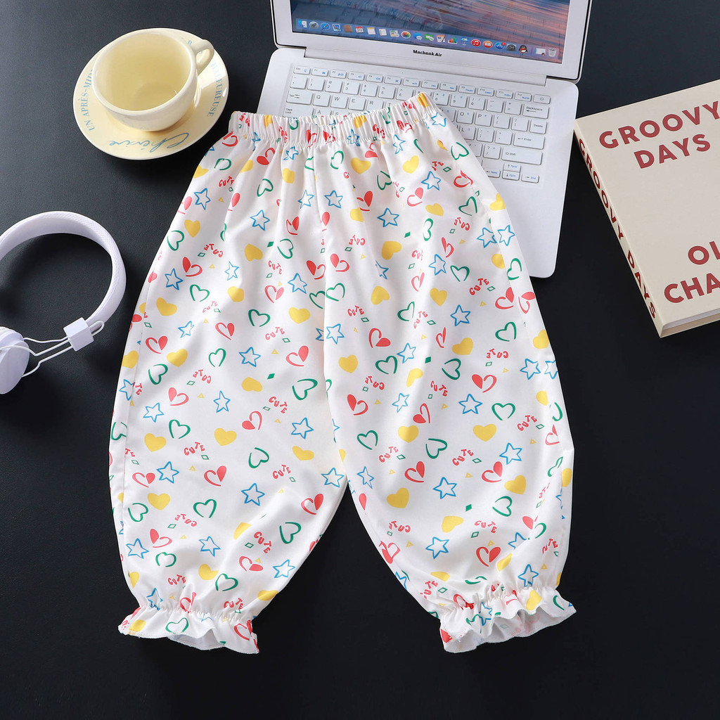 Quần ren mùa hè cho bé gái Quần dáng rộng phù hợp bên ngoài Quần chống muỗi Quần mỏng CGQ