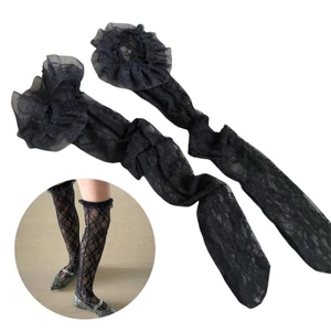 XGB Nữ Nhật Bản Sheer Hoa Ren Fishnet Đùi Vớ Ngọt Lớp Ruffle Viền Frilly Trên Đầu Gối Tất Dài
