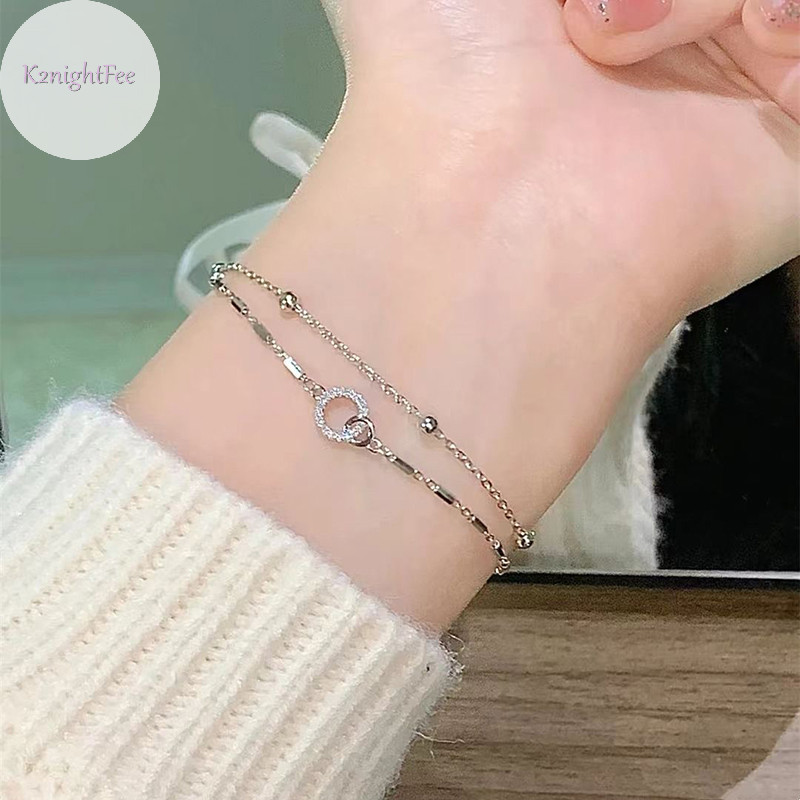 K2nightfee Hợp Thời Trang Hai Lớp Hạt Tròn Nhỏ Vòng Tay Nữ Vòng Tay Màu Bạc Dây Xích Nữ Vòng Tay Đơn Giản Trang Sức VN