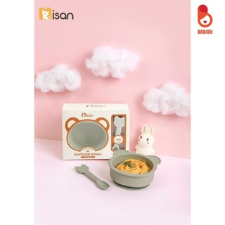 Bát gấu kèm thìa silicon thương hiệu Misan, có đế hít chống đổ cho bé