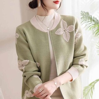 Áo khoác mùa thu của mẹ Áo khoác ngắn thời trang trung niên dành cho nữ Áo len dệt kim hàng đầu Áo khoác mùa xuân trung niên