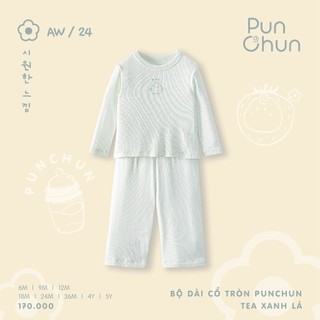 Punchun AW2024 Bộ quần áo dài cổ tròn cho bé trai Tea Punchun cho bé