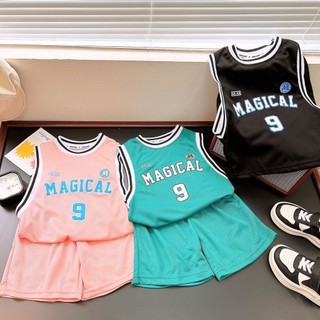 (6m-15Y) Bộ Singlet Thể Thao Bóng Rổ 2 Chiếc Áo Vest Bóng Rổ Không Tay Trẻ Em Bộ Chữ Ma Thuật Số 9 Áo Thể Thao Nhanh Khô