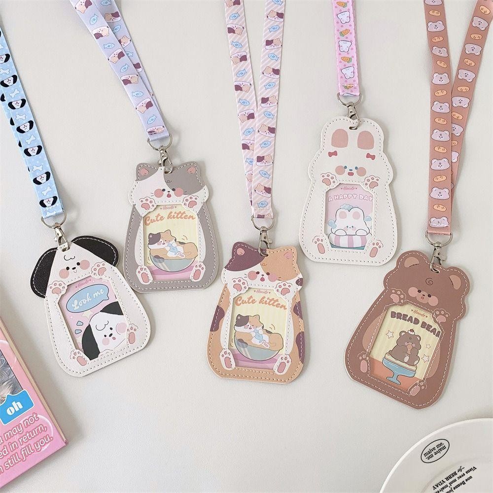 Giá đỡ Photocard TỰ NHIÊN, Phim hoạt hình có dây buộc bảo vệ ảnh, Vỏ thẻ Kawaii dễ thương PU