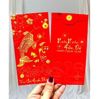 100 bao lì xì mẫu đỏ may mắn năm mới , kt 8x16cm (C41-C50)